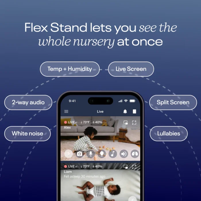 The Nanit Pro Camera with Floor Stand delivers the most comprehensive baby monitoring experience available, combining crystal-clear HD video with AI-powered sleep tracking and health insights. This premium monitoring system grows with your family while providing invaluable data about your baby's sleep patterns and development. Key Features 4MP HD Camera - Crystal-clear 1080p video with superior night vision Computer Vision Sleep Tracking - AI analyzes sleep without wearable devices Multi-Stand System - Floor stand, wall mount, and travel options included Two-Way Audio - High-quality communication with noise reduction Real-Time Sleep Insights - Continuous monitoring with detailed analytics Smart Notifications - Customizable alerts for movement, crying, and sleep Background Audio - Continue monitoring while using other phone apps Growth Tracking - Visual measurement using computer vision technology Secure Cloud Storage - Encrypted video storage with family sharing Advanced Sleep Technology Sleep Score - Daily sleep quality ratings with improvement recommendations Sleep Pattern Analysis - Track duration, wake-ups, and sleep cycles Milestone Moments - Automatic capture of special developmental moments Breathing Motion - Visual confirmation of breathing patterns (contactless) Environmental Monitoring - Room temperature and humidity tracking What's Included Nanit Pro camera with advanced sensors Multi-stand system (floor stand, wall mount, travel stand) Power adapter with extra-long cord Nanit app with premium features 1-year premium subscription included Quick start guide and installation manual Technical Specifications Video Quality: 4MP sensor with 1080p HD streaming Night Vision: Invisible infrared with automatic switching Field of View: 130° wide-angle lens captures entire crib Connectivity: Dual-band WiFi (2.4GHz/5GHz) with ethernet backup Audio: Two-way communication with echo cancellation Storage: Secure cloud storage with local backup option App: iOS 13+ and Android 8+ compatibility Power: AC adapter with 10-foot cord Premium App Features (1 Year Included) ✓ Sleep Insights - Detailed analytics and personalized recommendations ✓ Video History - 30 days of stored video clips and highlights ✓ Sleep Reports - Weekly and monthly progress summaries ✓ Growth Tracking - Measure baby's height using computer vision ✓ Expert Content - Access to pediatric sleep specialists AI-Powered Intelligence Sleep Pattern Recognition - Learn your baby's unique sleep habits Smart Notifications - Reduce false alarms through intelligent filtering Developmental Tracking - Monitor milestones and growth progress Predictive Insights - Anticipate sleep needs and schedule optimization Comparative Analytics - Anonymous benchmarking with other babies Multi-Stand Versatility Floor Stand - Adjustable height for any crib configuration Wall Mount - Permanent installation with optimal viewing angle Travel Stand - Portable option for trips and visits Flexible Positioning - Multiple mounting options as nursery changes Easy Switching - Quick setup between different stand types Professional Healthcare Integration Pediatrician Reports - Export sleep data for medical appointments NICU Validation - Technology tested in hospital environments Research Participation - Optional contribution to infant sleep studies Clinical Support - Access to pediatric sleep consultants Medical-Grade Data - Hospital-quality monitoring at home Safety & Security ✓ Bank-Level Encryption - Military-grade security for all data ✓ HIPAA Compliance - Medical-grade privacy protection ✓ Local Processing - AI analysis happens on-device for privacy ✓ Secure Sharing - Control exactly who can access your baby's data ✓ No Ads Ever - Child privacy protection guaranteed Sleep Optimization Benefits Better Sleep For All - Data-driven insights improve family sleep Early Problem Detection - Identify sleep issues before they become habits Professional Guidance - Expert recommendations based on your data Confidence Building - Understanding patterns reduces parental anxiety Long-term Tracking - Monitor development over months and years Premium Support 24/7 Customer Service - Expert support whenever you need help Professional Installation - Optional in-home setup service available Regular Updates - Continuous improvement with new features Parent Community - Connect with other families using Nanit Educational Resources - Sleep training guides and expert content Comparison Advantages No Wearables Required - Completely contactless monitoring Medical-Grade Accuracy - Hospital-validated sleep tracking Future-Proof Design - Regular software updates add new capabilities Multi-Child Support - One camera can monitor multiple children over time Professional Quality - Used by pediatricians and sleep specialists